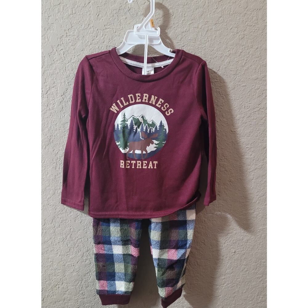 Member's Mark Toddler Long Sleeve Fleece Pajama Set Burgundy 4T